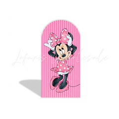 Toile de fond pour arche fête anniversaire Minnie rayures roses