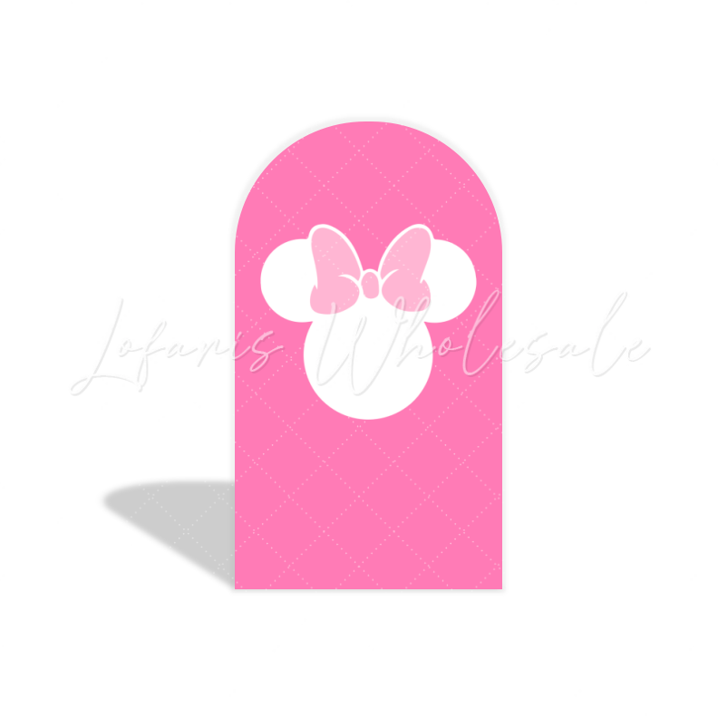 Toile de fond pour arche fête anniversaire Minnie rayures roses