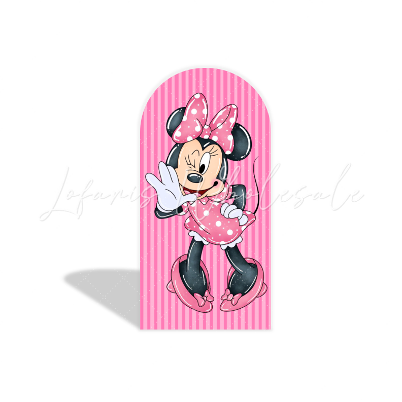 Toile de fond pour arche fête anniversaire Minnie rayures roses