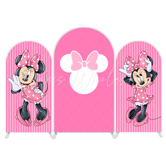 Toile de fond pour arche fête anniversaire Minnie rayures roses