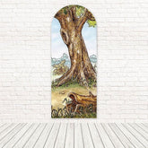 Toile de fond pour arche rassemblement enfants thème histoire bois cosy arbre Winnie