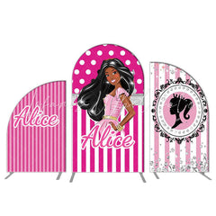 Kit toile de fond pour arche rayure rose jolie princesse noire