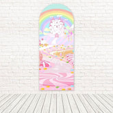 Toile de fond pour arche aventure douce fantaisie château bonbons arc-en-ciel