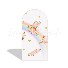 Toile de fond pour arche Joyeux Anniversaire licorne flore arc-en-ciel