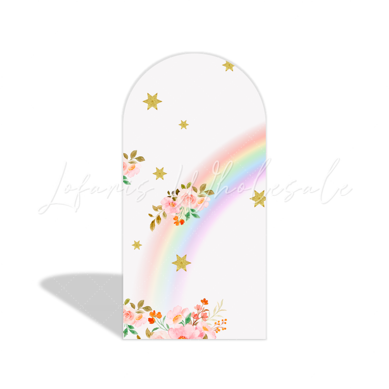 Toile de fond pour arche Joyeux Anniversaire licorne flore arc-en-ciel