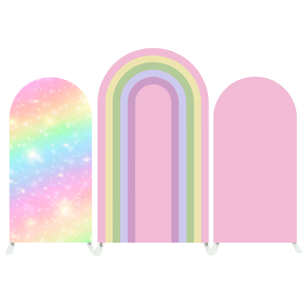 Toile de fond pour arche anniversaire Chiara arc-en-ciel rose