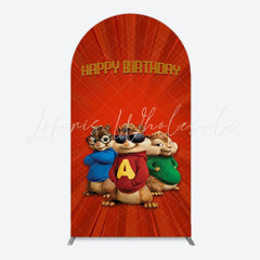 Toile de fond pour arche anniversaire Alvin et les Chipmunks rouge bleu vert
