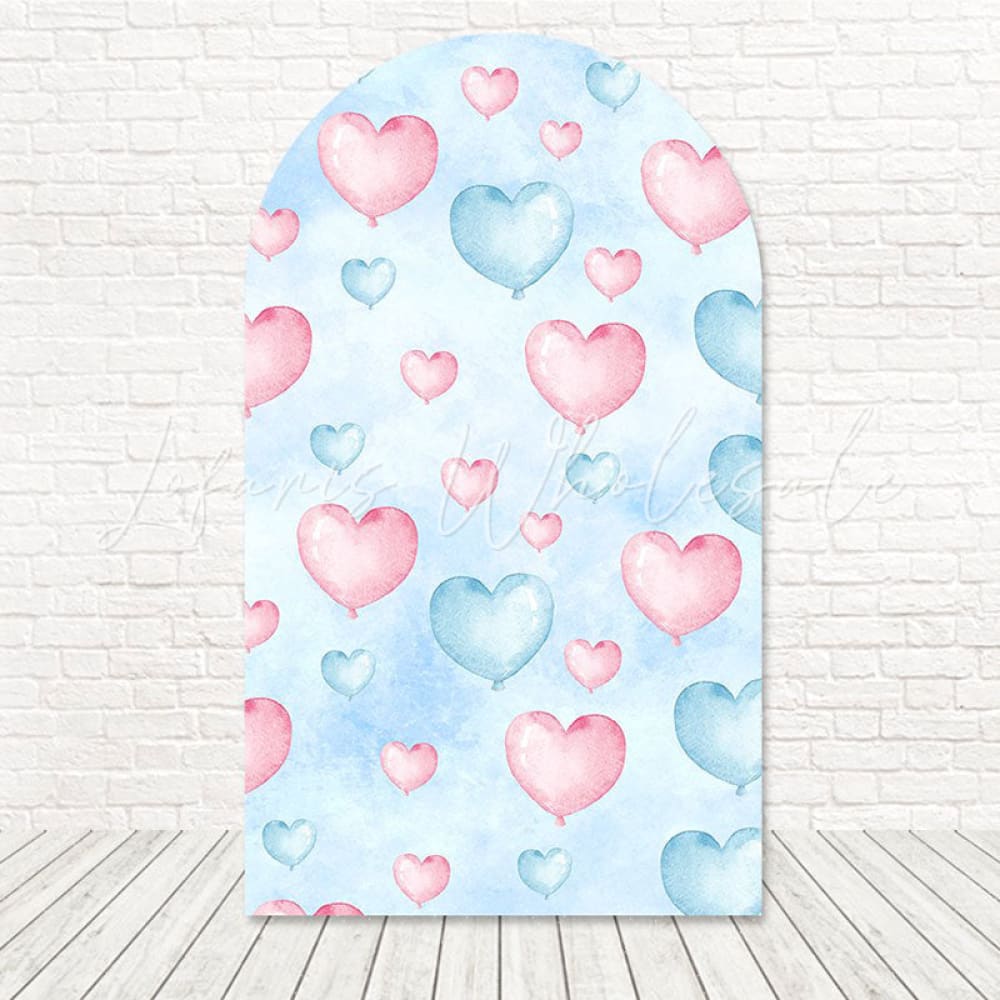 Toile de fond pour arche révélation genre cœur rouge bleu pour jour annonce bébé