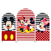 Toile de fond pour arche fête anniversaire Mickey et Minnie rayures rouges