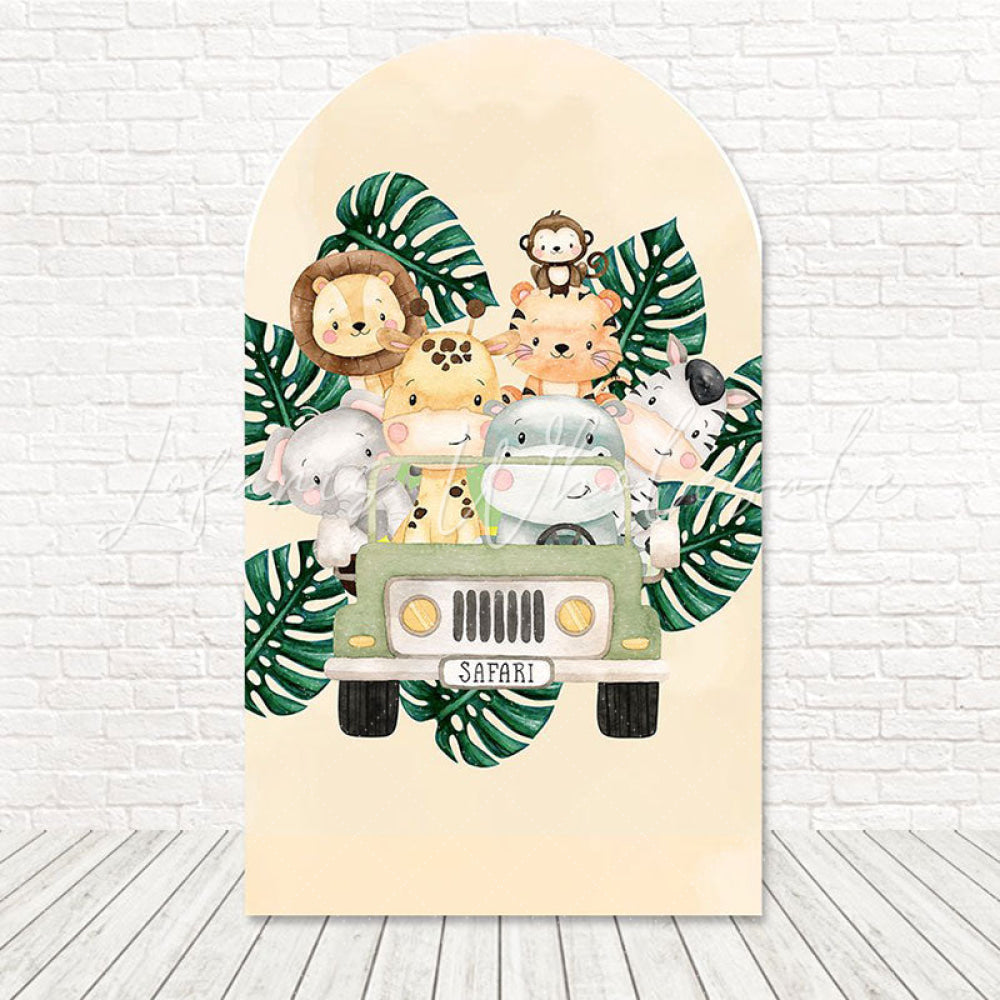 Toile de fond pour arche camion animaux safari pour thèmes fête sauvage et fun