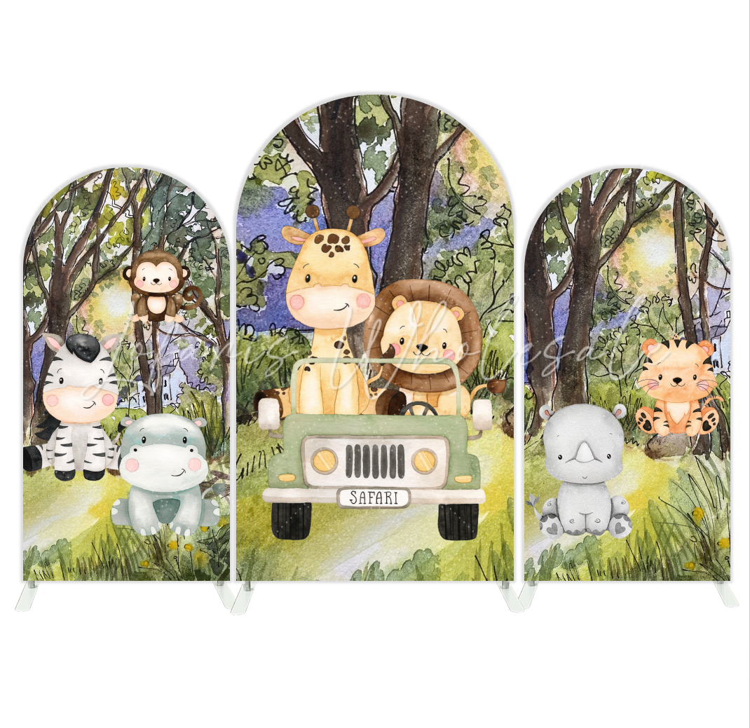Toile de fond pour arche fête anniversaire animaux jungle safari