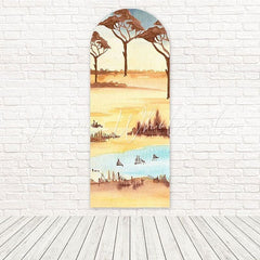 Toile de fond pour arche ambiance savane prairie sauvage safari pour thème animaux
