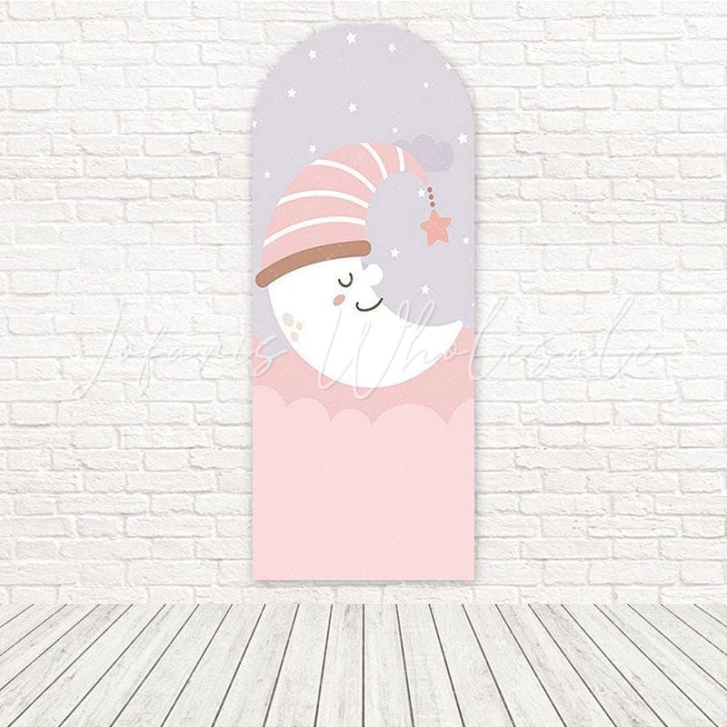 Toile de fond pour arche Baby Shower lune endormie pour événements magiques et rêveurs