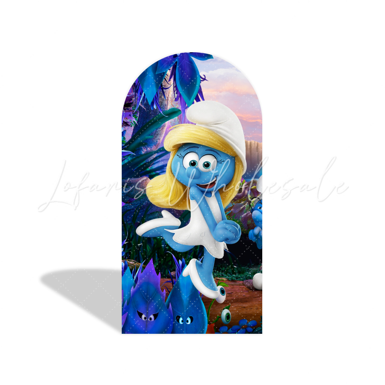Toile de fond pour arche Joyeux Anniversaire thème Les Schtroumpfs