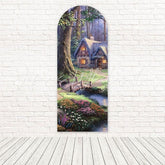 Toile de fond pour arche cottage cosy maison nain Blanche-Neige pour histoire bois