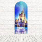 Toile de fond pour arche lueur rose magique château Disney étincelant pour jour princesse