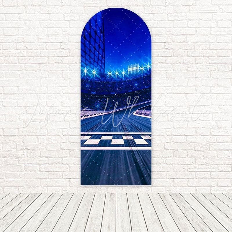 Toile de fond pour arche thème piste course étincelle pour célébrations événement excitantes