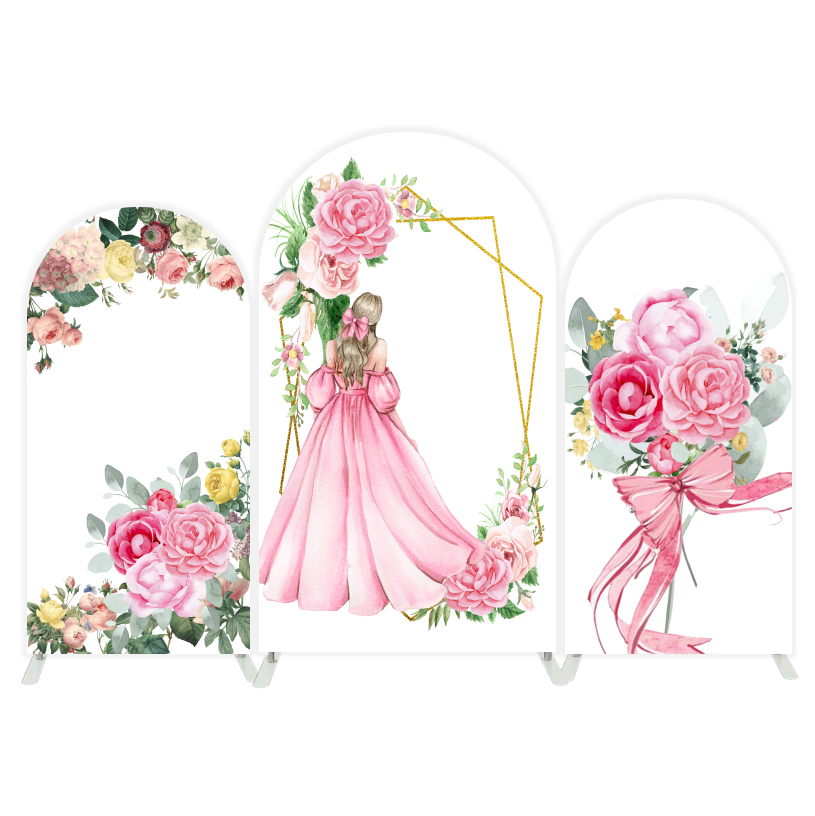 Toile de fond pour arche fond fête anniversaire fille princesse flore Doux 15e 16e 18e