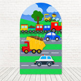 Toile de fond pour arche vitesse ludique voitures jouets pour fête petit coureur