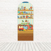 Toile de fond pour arche collection fun colorée étagère jouets pour célébration enfant