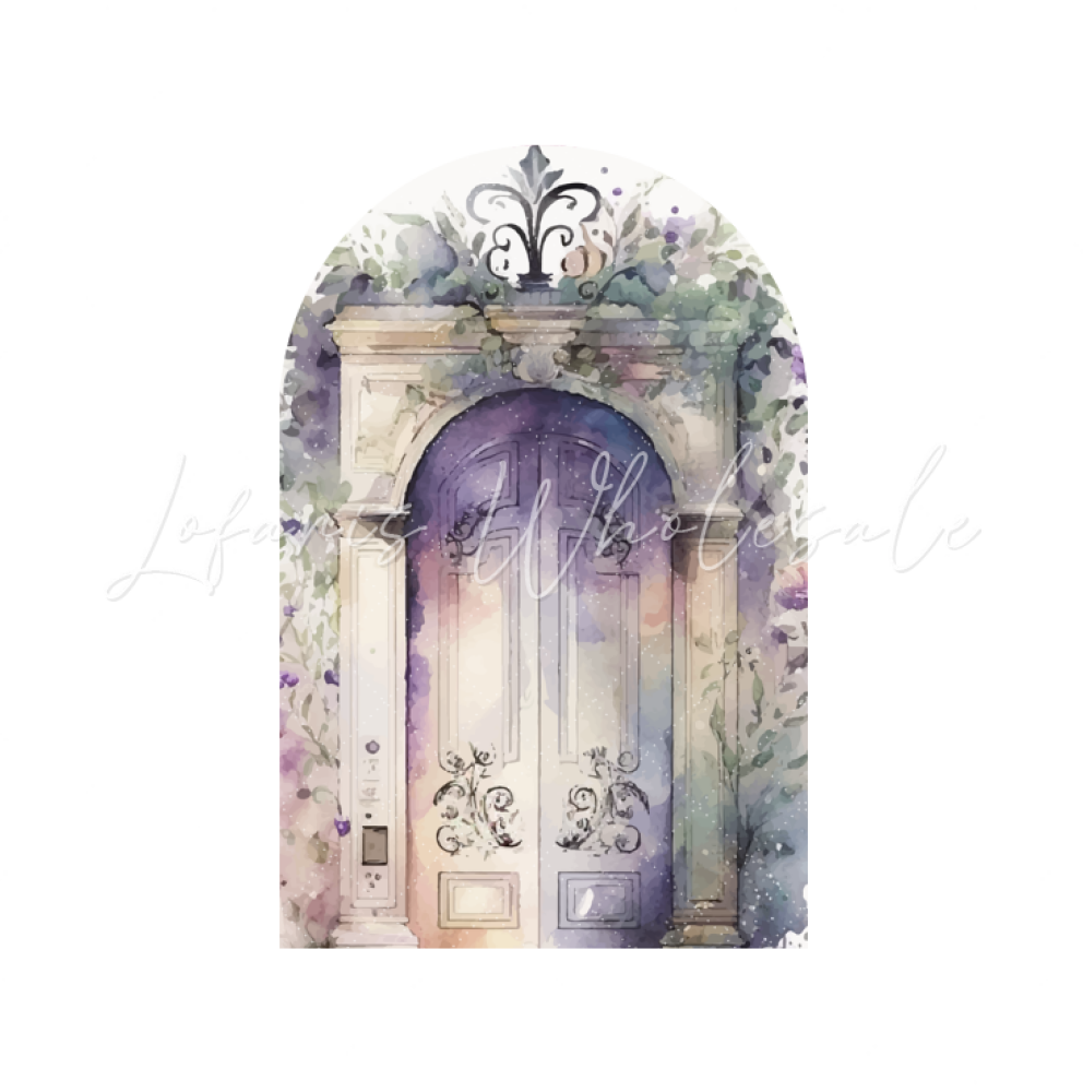 Toile de fond pour arche fête anniversaire porte fleur violette aquarelle