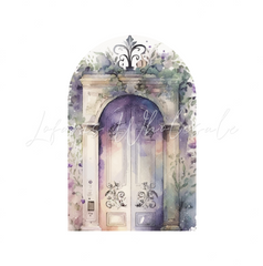 Toile de fond pour arche fête anniversaire porte fleur violette aquarelle
