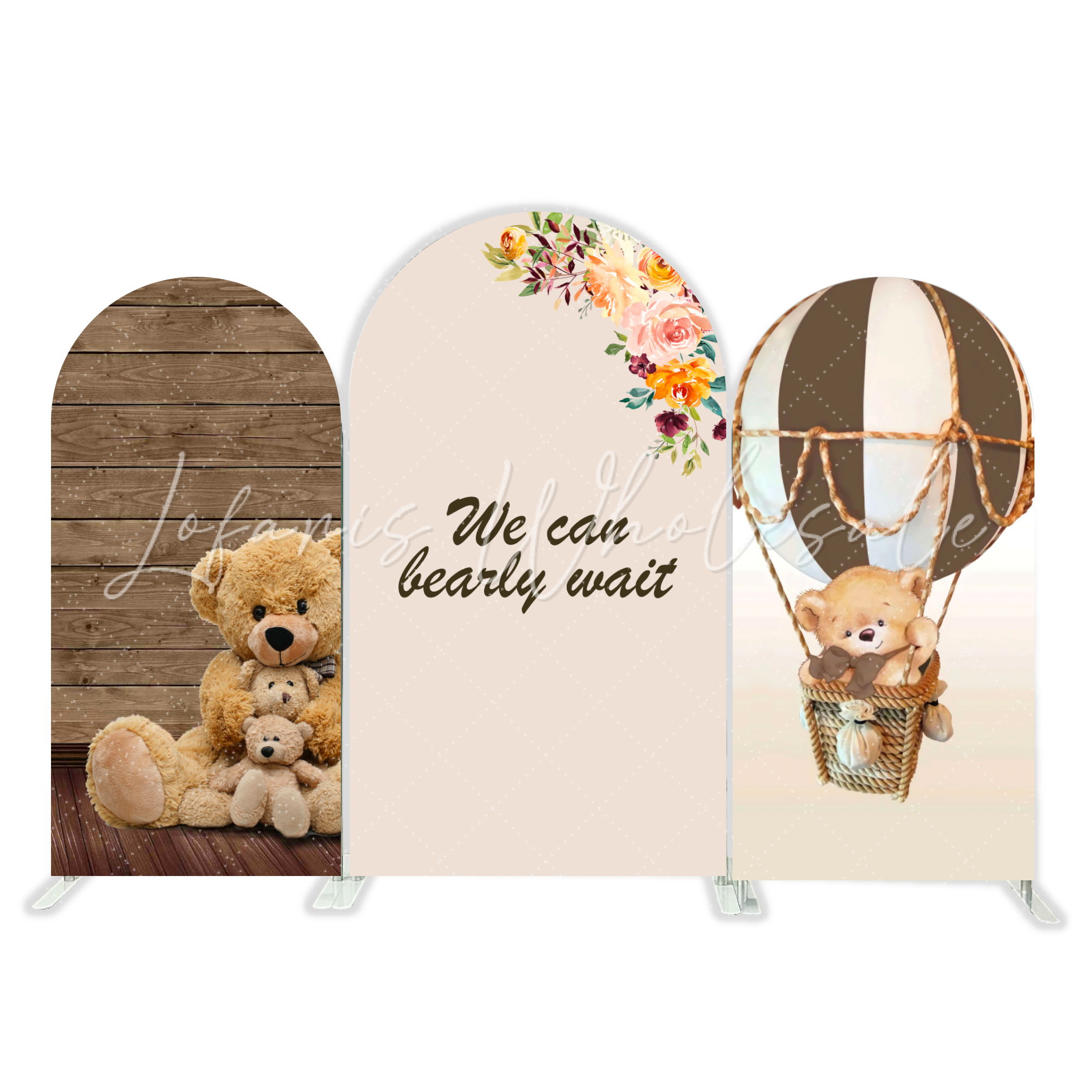 Toile de fond pour arche fête anniversaire ours en peluche On peut à peine attendre