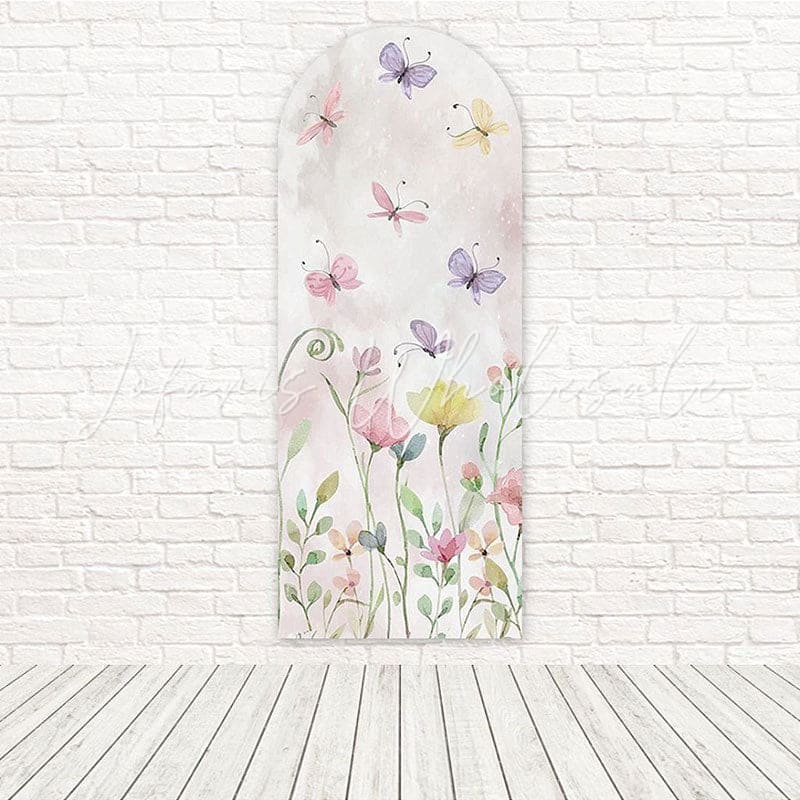Toile de fond pour arche lueur jardin rêveur papillons fleurs sauvages pour shoot