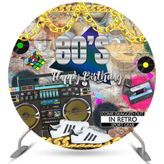Années 80 en arrière-plan rétro Sport Gear rond joyeux anniversaire