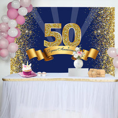 Marine Bleu et Or Heureux 50ème Anniversaire Faire la fête Toile de fond