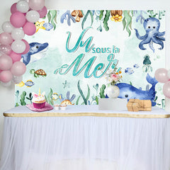 Oneder Le Mer Requin Algue 1er Anniversaire Toile de fond
