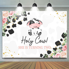 Floral Holy Cow Happy 2nd Birthday Toile de fond pour fille