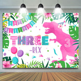 Dinosaure Rose Trois Joyeux Anniversaire Toile De Fond Pour Fille