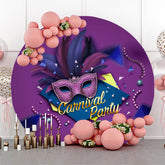 Masque de plumes violet cercle, toile de fond de fête de carnaval