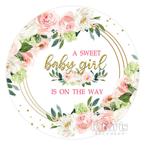 Une douce petite fille est en route, toile de fond ronde rose Une douce petite fille est en route, toile de fond ronde rose