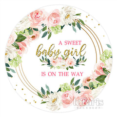 Une douce petite fille est en route, toile de fond ronde rose