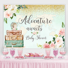 L'aventure vous attend toile de fond de douche de bébé floral et carte