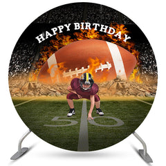 Fond d'anniversaire rond de joueur de garçon de thème de football américain