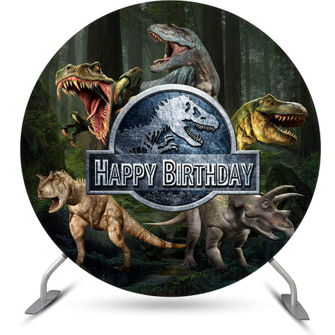 Toile de fond d'anniversaire ronde de dinosaure antique pour garçon Toile de fond d'anniversaire ronde de dinosaure antique pour garçon