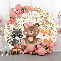 Feuilles florales animales Toile de fond ronde pour anniversaire