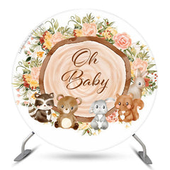 Animal Floral Bois Oh Baby Shower Toile de Fond Ronde