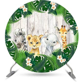 Feuilles d'animaux Safari Round Baby Shower Toile de fond