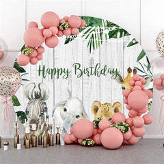 Animaux Et Toile De Fond De Cercle Joyeux Anniversaire En Bois Blanc