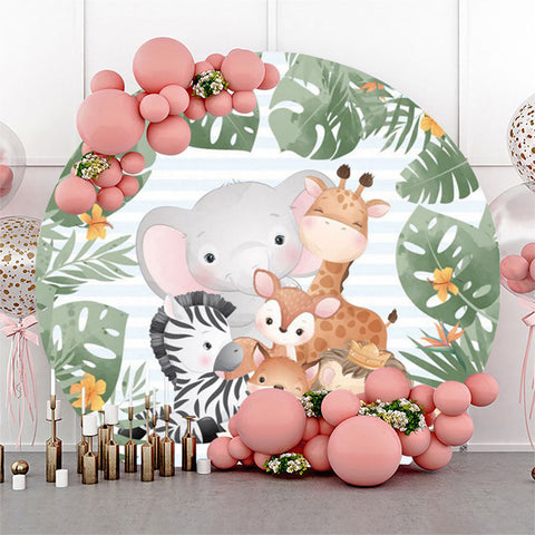 Animaux Blue Stripe Monstera Safari Anniversaire Toile de Fond Animaux Blue Stripe Monstera Safari Anniversaire Toile de Fond