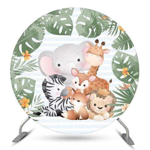 Animaux Blue Stripe Monstera Safari Anniversaire Toile de Fond Animaux Blue Stripe Monstera Safari Anniversaire Toile de Fond