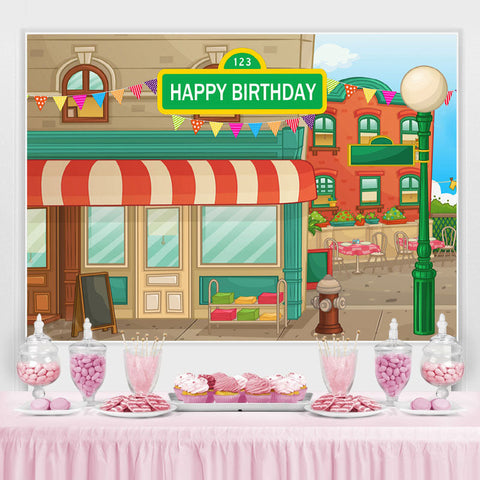 Toile de fond animée de joyeux anniversaire de thème de rue de maison Toile de fond animée de joyeux anniversaire de thème de rue de maison