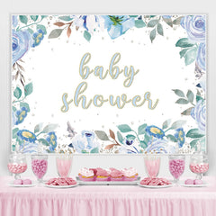 Baby Shower Blue Floral Glitter Backdrop pour garçon