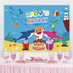 Toile de fond de cadeau de gateau de requin d'anniversaire de b¨¦b¨¦ pour la f¨ºte