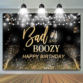 Toile de fond d'anniversaire Bad and Boozy noir et or pour homme