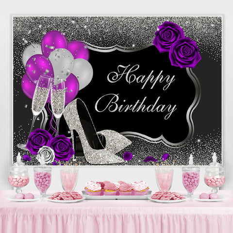 Toile de fond d'anniversaire de ballon et de paillettes argentées florales Toile de fond d'anniversaire de ballon et de paillettes argentées florales